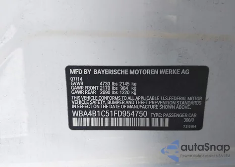 2015 BMW 435I Gran Coupe z USA, uszkodzony, nr VIN WBA4B1C51FD954750